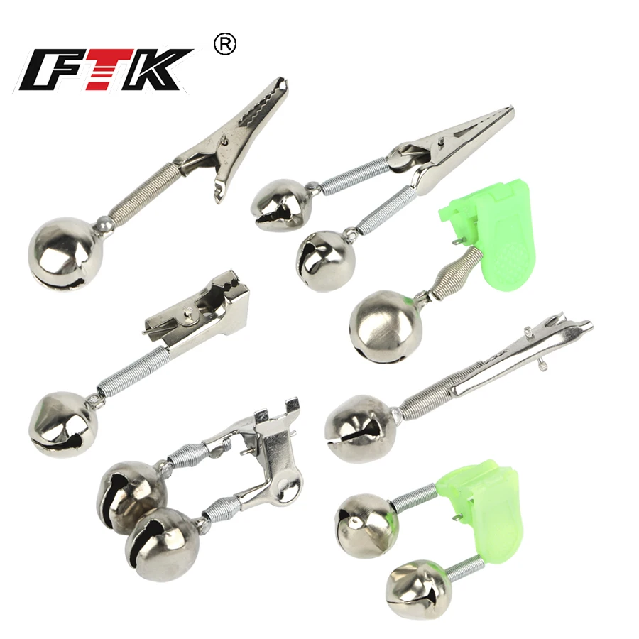 FTK 10PCS Rod Tip Clamp Fishing Pole Fish Bite Lure Alarm Alert Twin Bell Ring Clip Fishing Bells Fishing Accessory