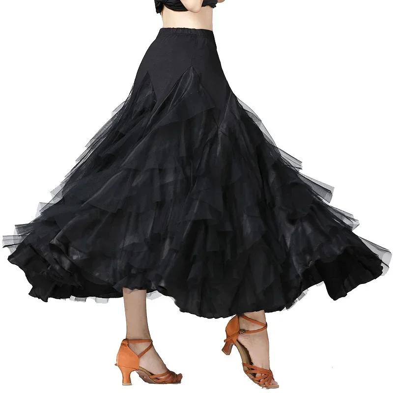 Women Dancing Costume Flamenco Waltz Ballroom Dance Skirt Classical Competition Practice Layered Big Swing Spanish Skirts LU71