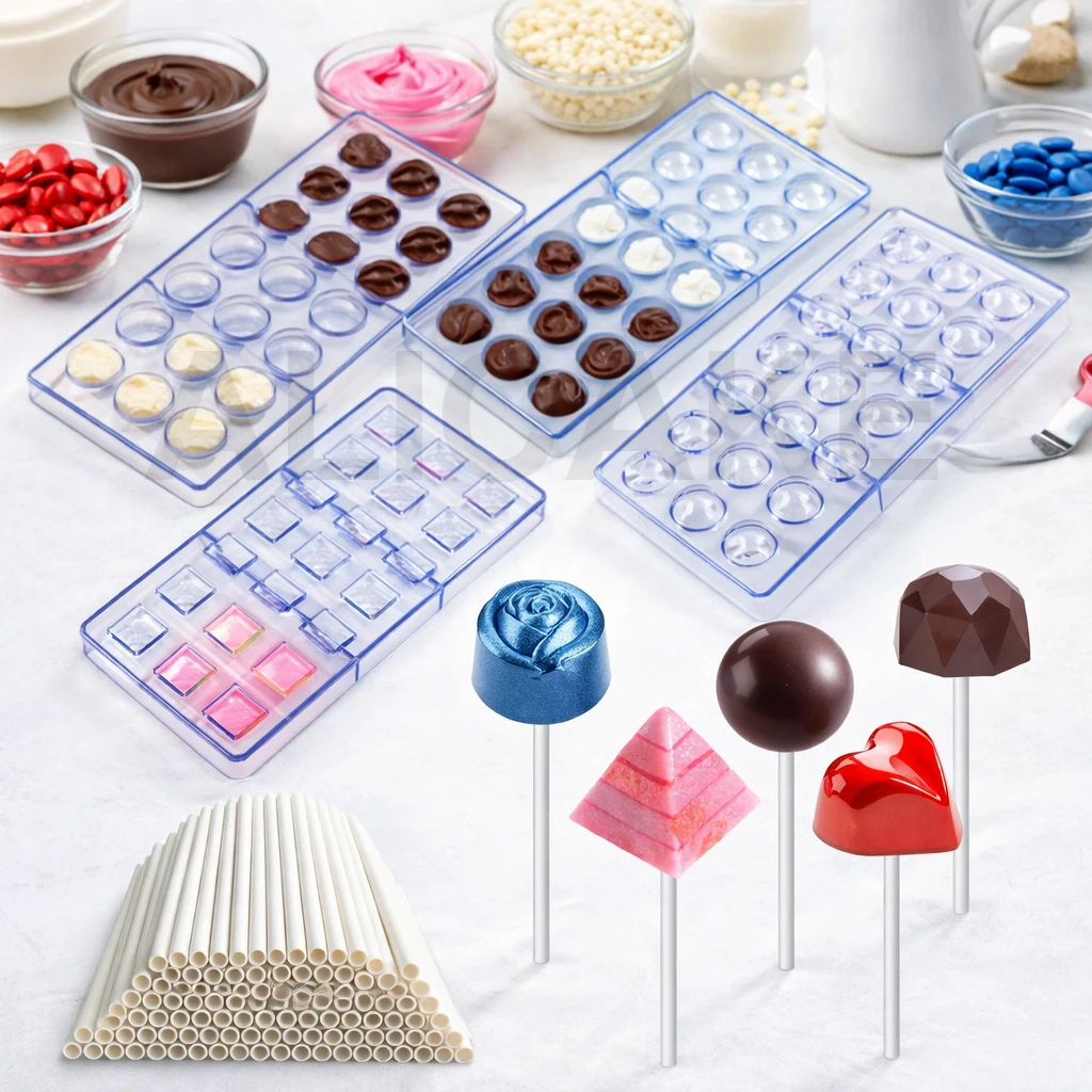 Moldes para Piruletas de Chocolate con 100 Palitos, Herramientas para Hacer Dulces y Repostería Casera