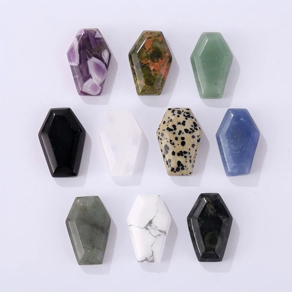 Natural Crystal Polygonal Coffin Decoration Gemstone Crafts Agate Accessories Jade Pendant Accessories