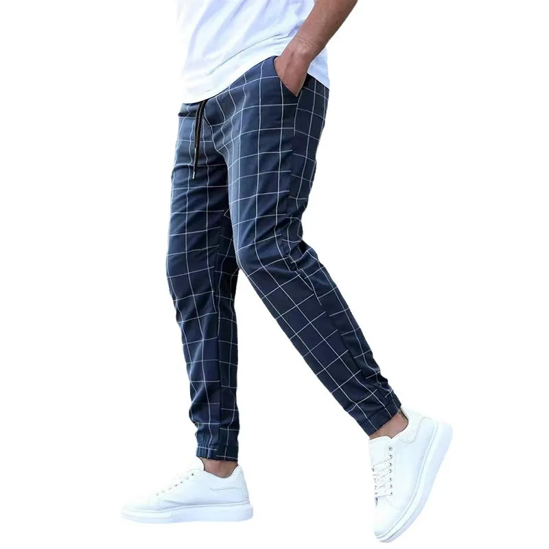 

New Men's Sports and Casual Pants Trendy and Fashionable Checkered Pants Slim Fit Four Seasons Versatile Casual Pants for Men