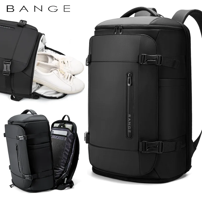 Bange Men's travel backpack, waterproof large capacity hiking and camping backpack, carrying backpack with shoe compartment