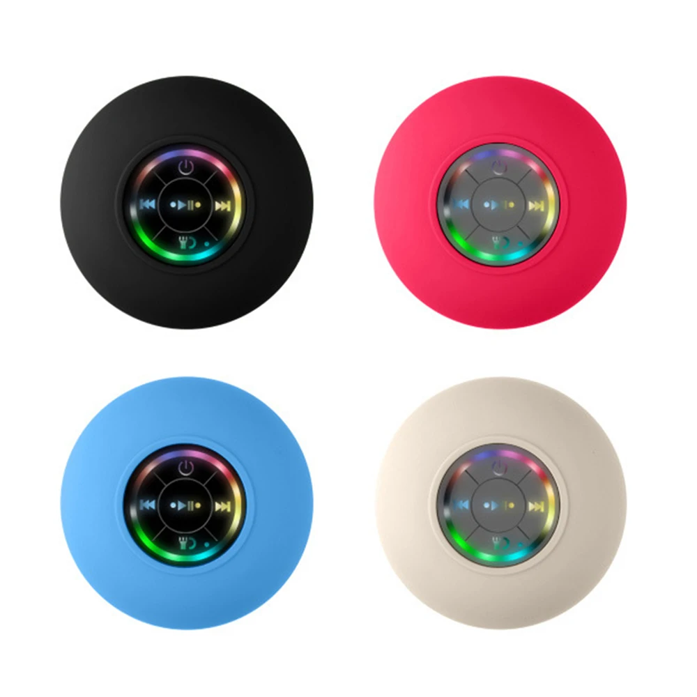 Portable Waterproof Shower Bluetooth Speaker 3D Surround Sound With Suction Cup Led Light Support Hands-free Calling