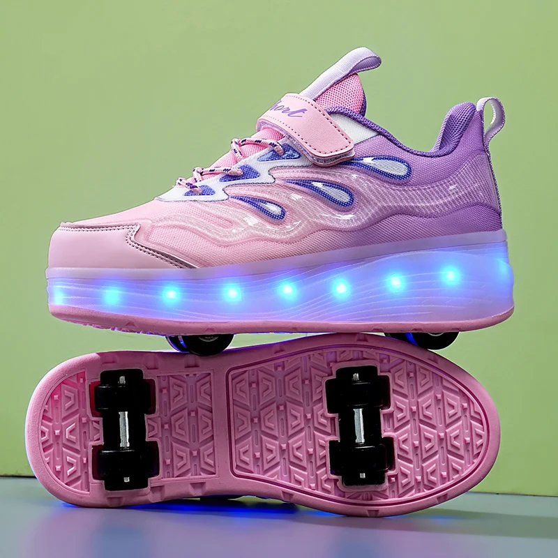 Roller Sneakers for Kids: 8-Wheel Invisible Roller Shoes, 4-Wheel Skates – Boys', Girls' & Students' Wheeled Shoes