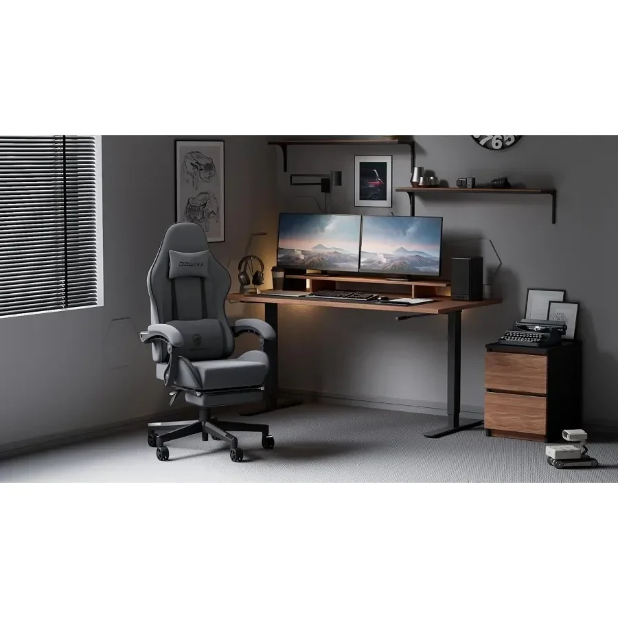 Gaming Chair for Home Office Use, Fabric with Pocket Spring Cushion, Black, Ergonomic Design with Massage, Headrest and Footres,Local Shipping
