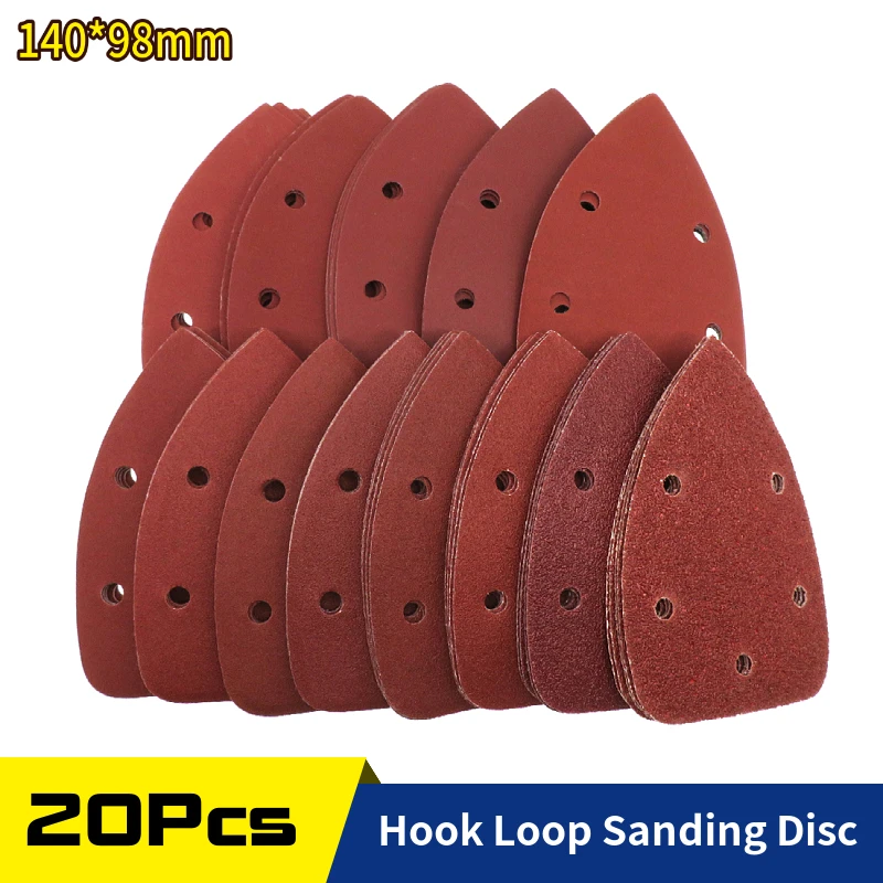 

140*98*mm 5Hole Sanding Sheets Triangle Red Sandpaper Hook Loop 40 -1000 Grits Abrasive Sanding Disc For Wood Sanding(20 Pcs)