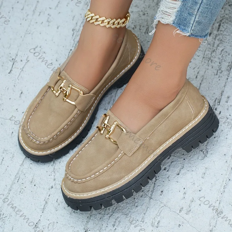 British Style Women's Slip on Mid Heel Pumps Spring Autumn Soft PU Thick Bottom Shoes Ladies Daily Loafers Zapatos De Mujer