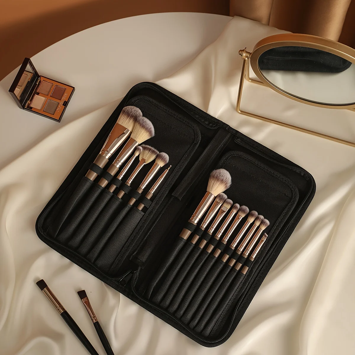 1 borsa cosmetica per Organizer per pennelli per trucco, pieghevole portatile in piedi