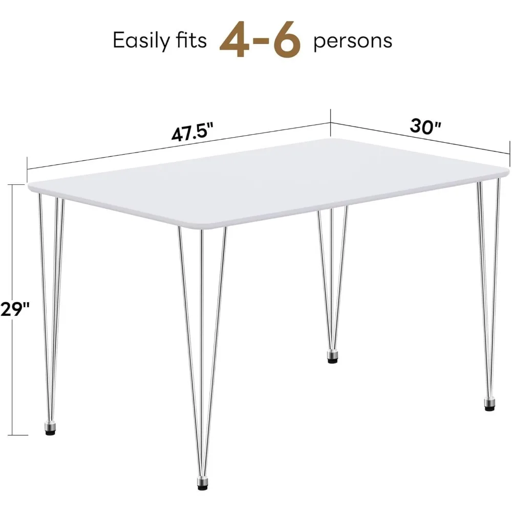 Mesa de jantar retangular moderna para 4 em lilás - 47,5 pequena mesa de cozinha branca com pernas de metal para sala de jantar e espaço de estar