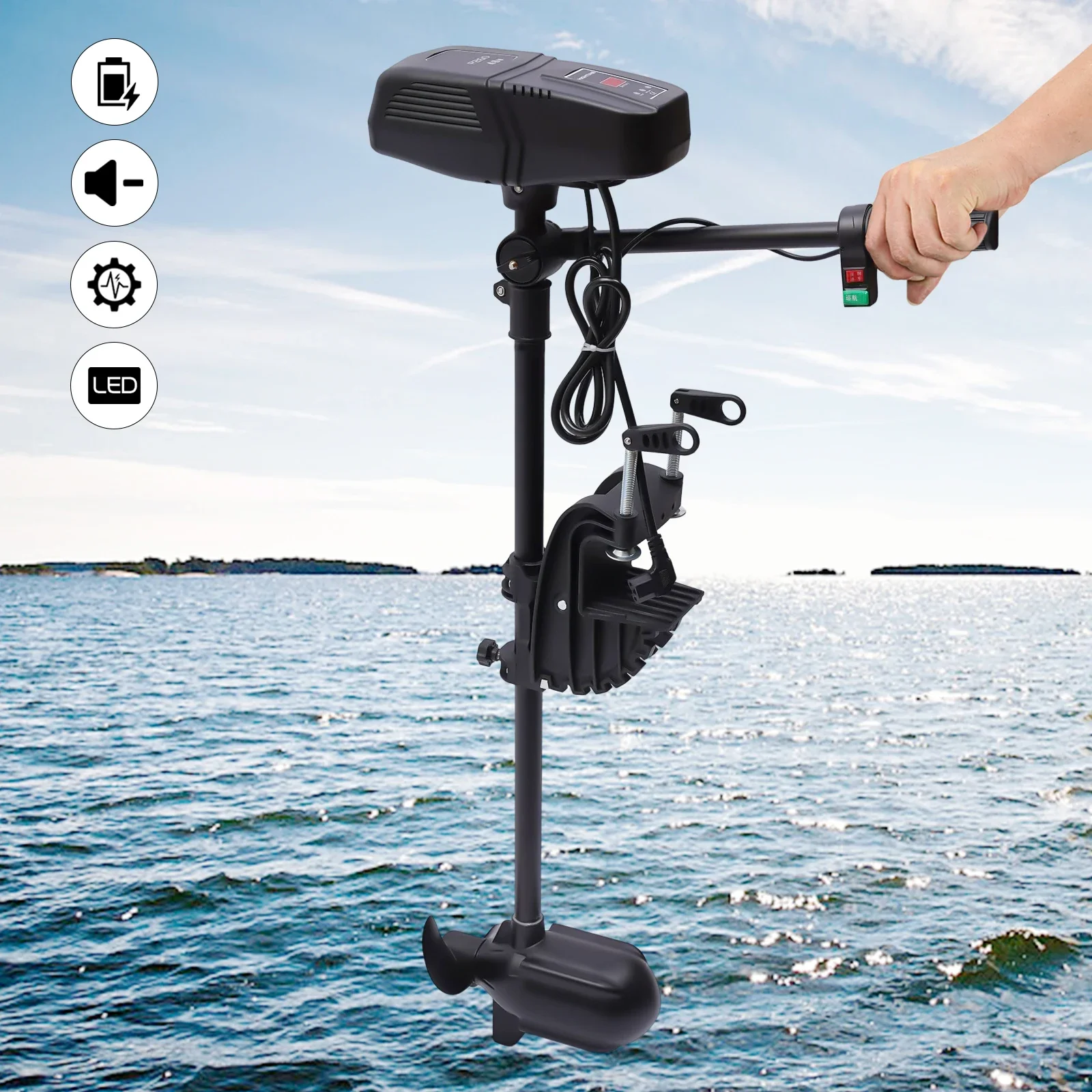 Moteur de bateau électrique pliable 1400W 48V, moteur hors-bord de pêche à la traîne, moteur sans balais, rotatif à 360 degrés