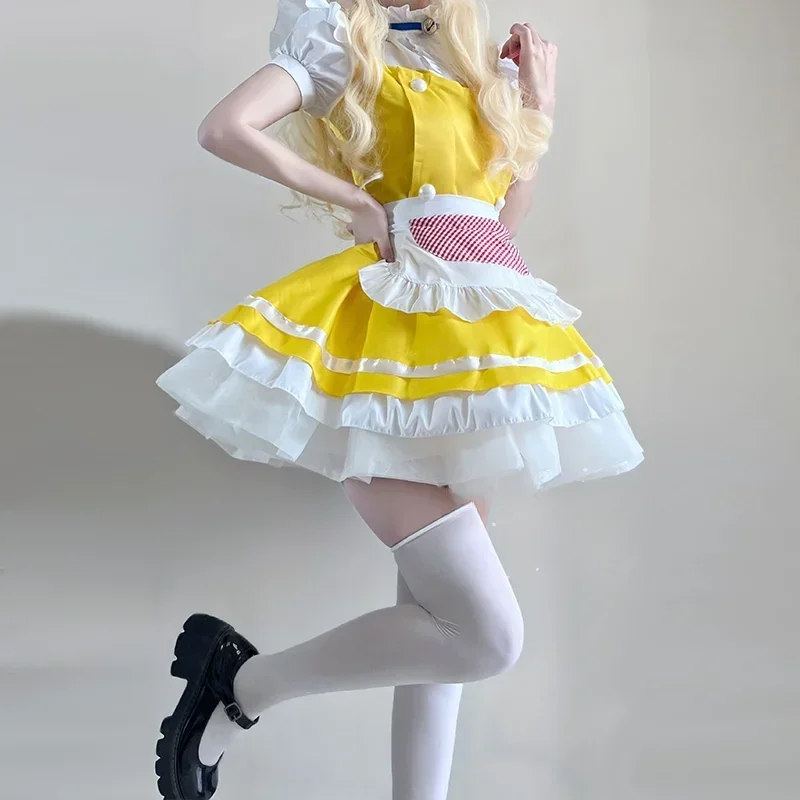 Lolita Yellow Maid Anime Cosplay Costumes Japanese Kawaii Love Live Cosplay Kelnerka Fartuch Pokojówki Strój Halloween Party Dress