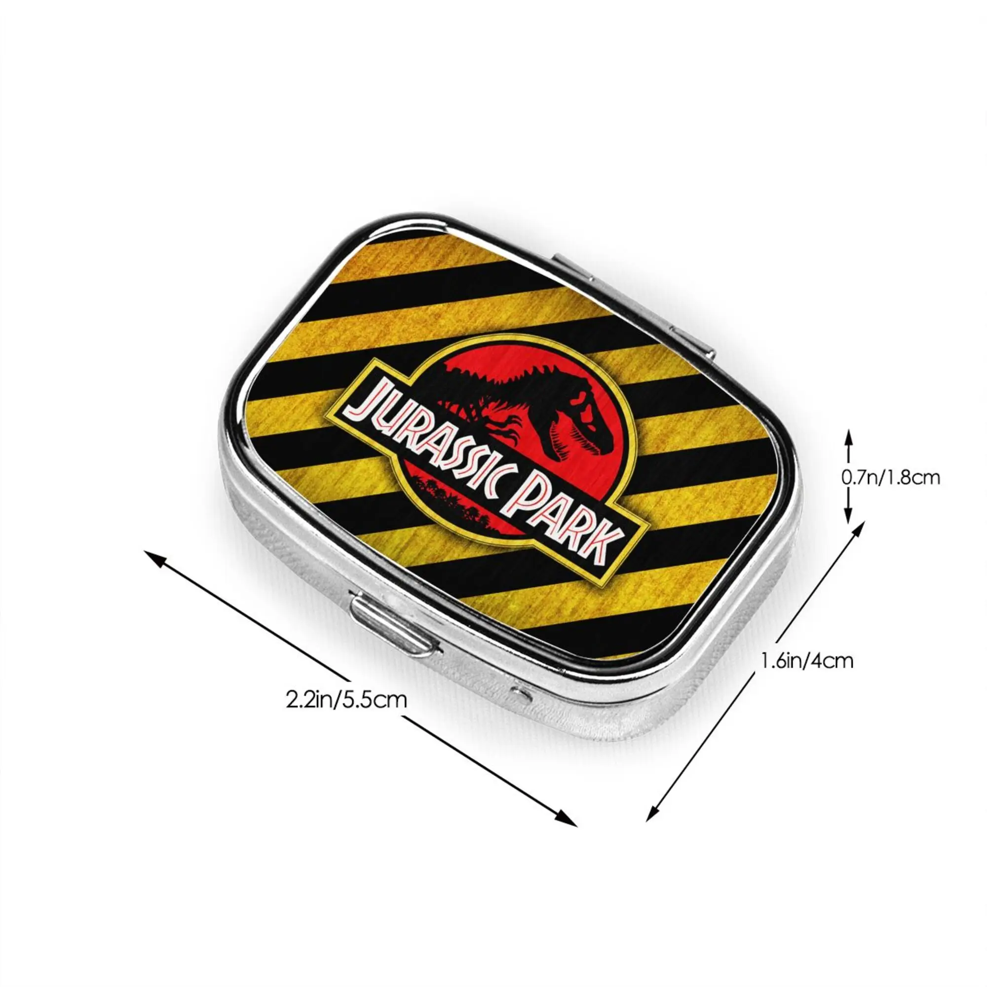 Jurassic Park Rectangular Metal Pill Case Travel Portable Compact Pill Box 2 Compartment Medicine Vitamin Tablet Storage