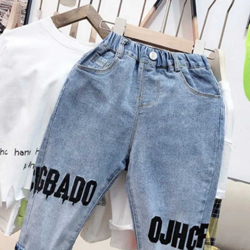 Girls Jeans Long Trousers Kids Pants Cotton 2024 Dazzling Spring Autumn Baby's Teenagers Sport High Quality Children's Clothing