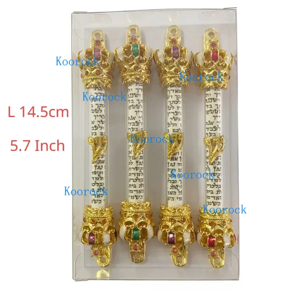 Israel Judaica Gifts Scripture Emblem Biblical Gate Pillar Scroll Mezuzah box,Gold Plated Crown Cover Gate Post and Scroll