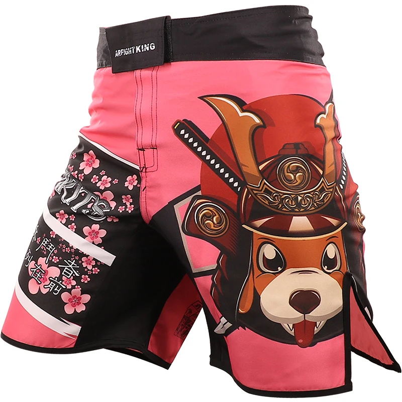 ARFIGHTKING MMA Muay Thai Trunks Pink Dog Printed Boxing Shorts Kickboxing Fight Gym Sports Shorts Pants Fights Clothing