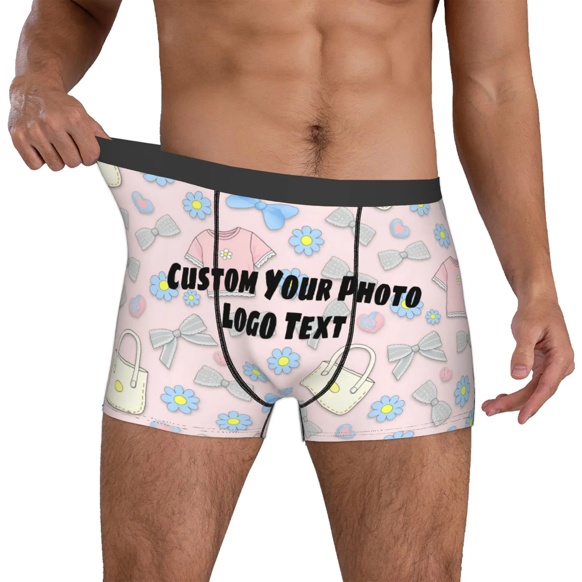 Custom Male Novelty Custom Your Photo Logo Text Underwear  Boxer Briefs Breathable Shorts Panties Underpants