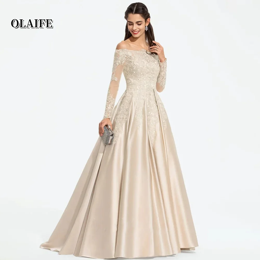 

Princess BallGown Evening Dresses Off the Shoulder Sequins Party Dresses Satin Formal Dresses Vestidos De Fiesta فساتين السهرة