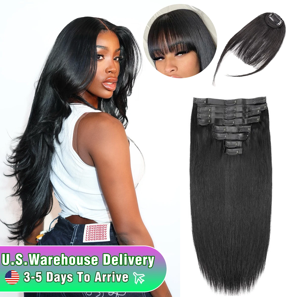 10Pcs/Set Clips Hair Extension Black Long Straight Natural Hair Ombre Resistant Fiber For Women Hairstyle