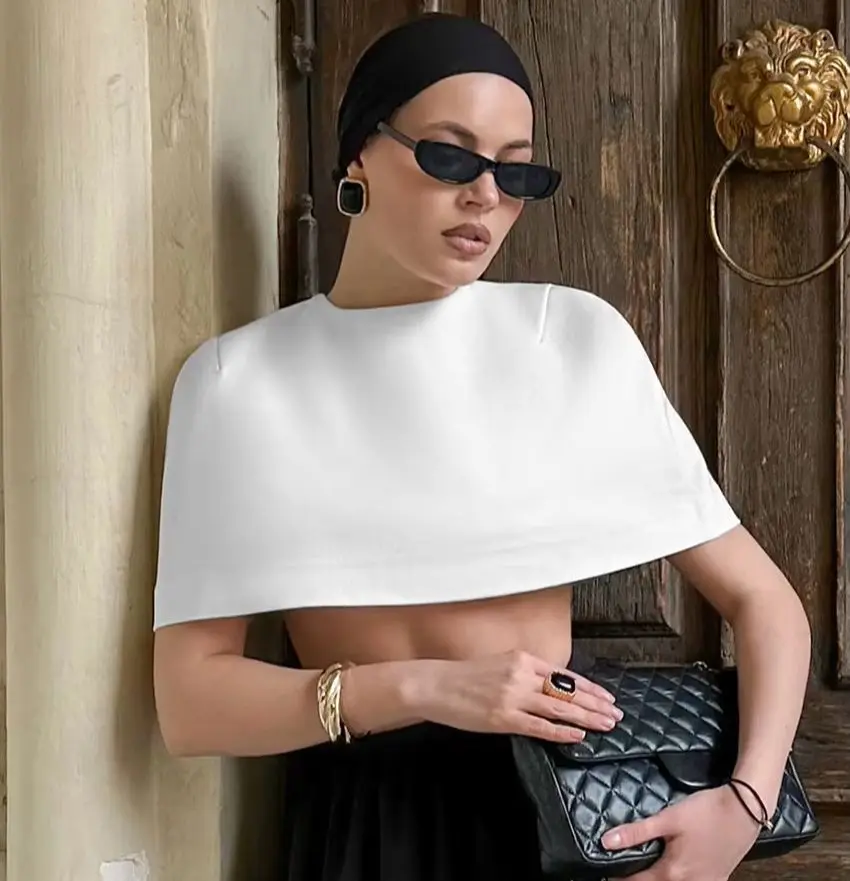 WXOY Women Solid Color Reversible Cape Style Top Front and Back Wearable Minimal Design Elegant Statement Daily City Chic Outfit