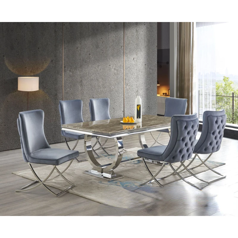 Marble stainless steel dining table Modern minimalist dining table and chair factory wholesale stainless steel marble hotel