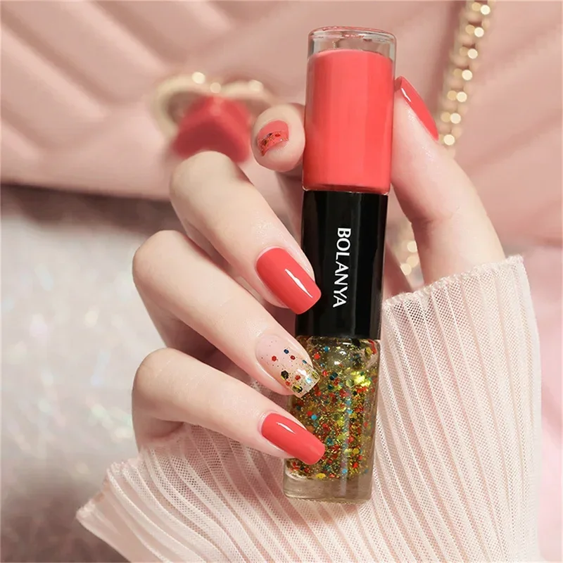 2023 Nail Polish Without Lamp Oily Double-headed Nail Polish Free Baking Quick Drying Non-fading Net Red Sequin Nail Polish