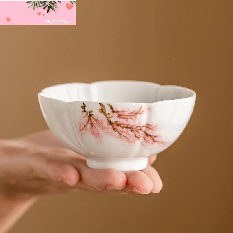 

2pc/lot Hand Drawn Cherry Blossom Petal Cup Ceramic Master Cup Tasting Jug Personal Tea Bowl Meditation Cup Teaware Crafts 55ml
