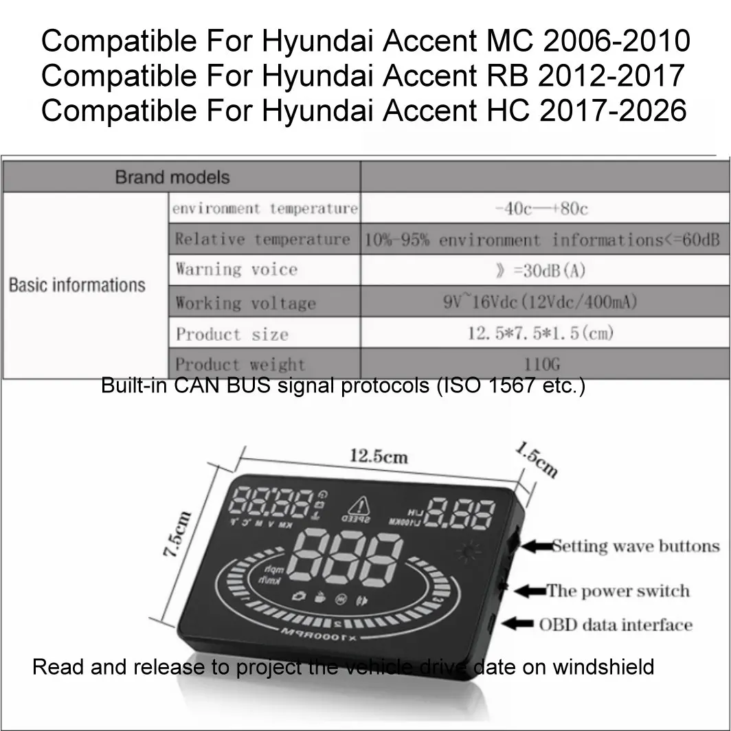 Car HUD Head Up Display For Hyundai Accent MC 2006-2010 RB 2012-2017 HC 2018-2026 Auto Electronics Accessories - view 4