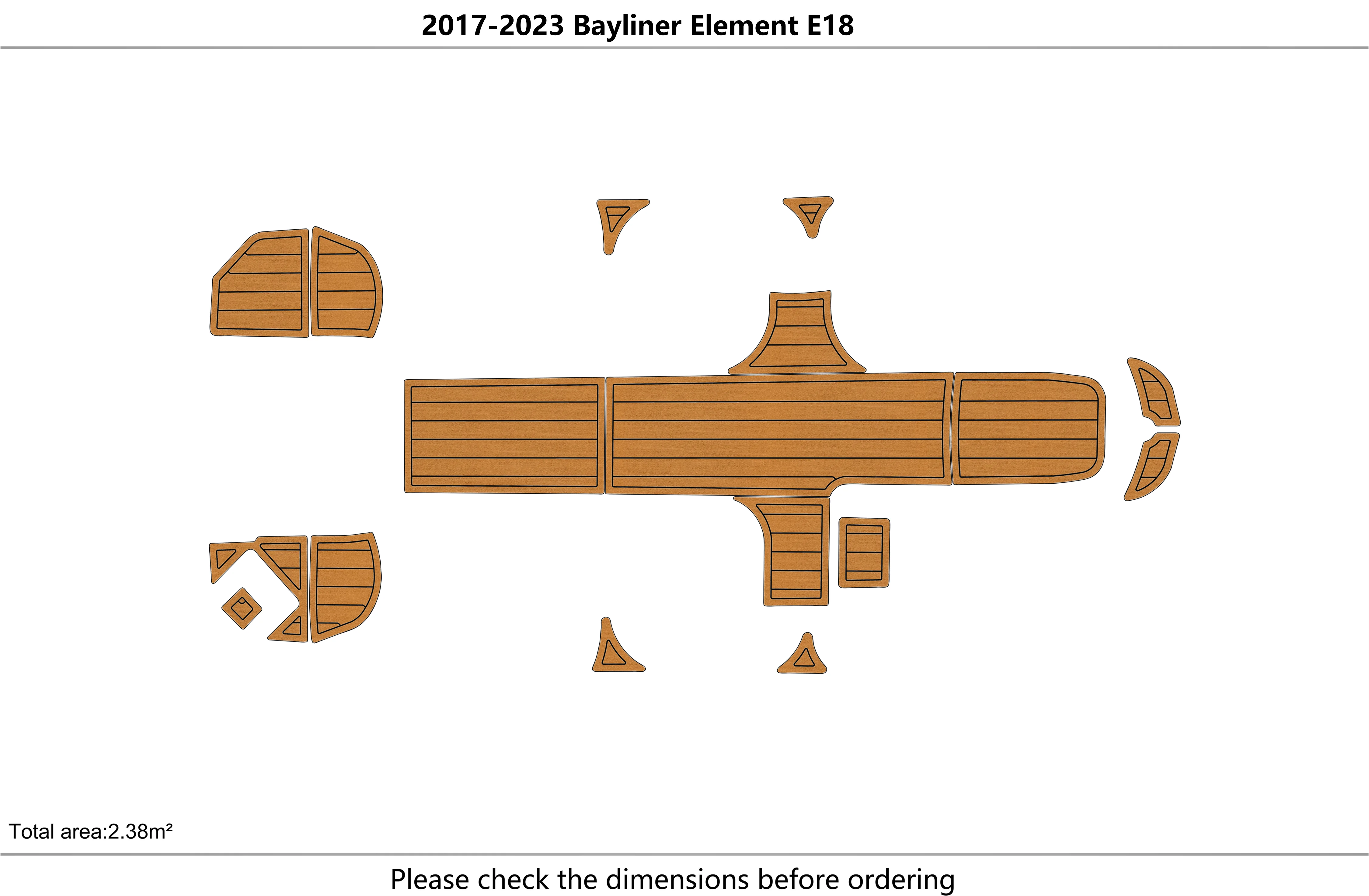 Eva foam Fuax teak seadek marine floor For 2017-2023 Bayliner Element E18 Cockpit Swim platform bow 1/4