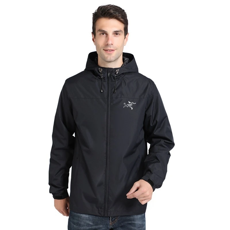 Chaqueta cortavientos impermeable de primavera para hombre, abrigo ligero con capucha para exteriores, ropa informal a prueba de viento para senderismo, correr, deportes y viajes