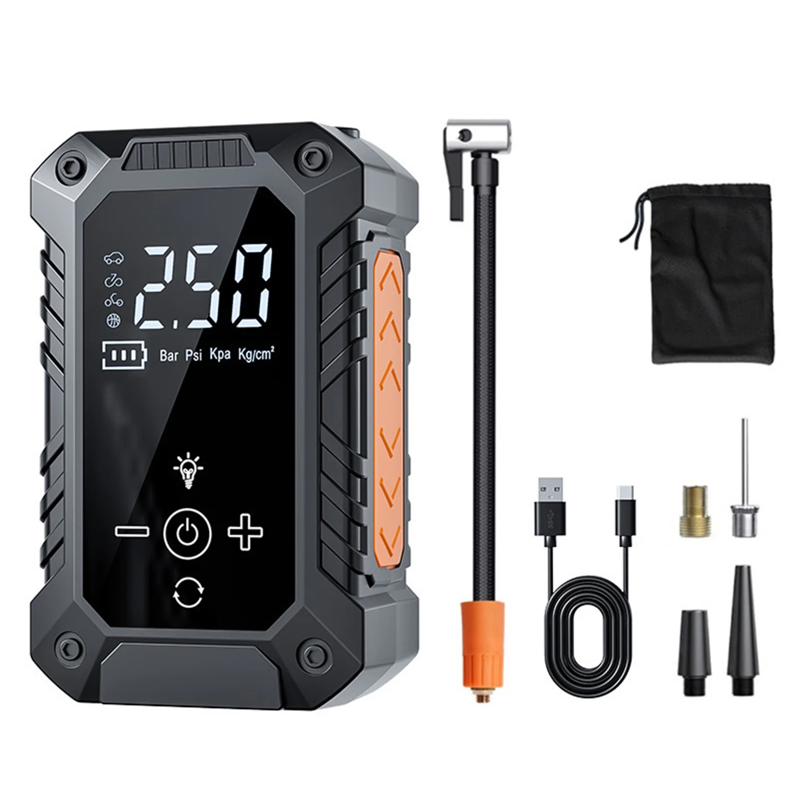Portable Tire Inflator LCD Digital Display Bicycle Tire Inflator Pump with Auto Shut-Off with 4 Nozzles Car Gifts for Women Men