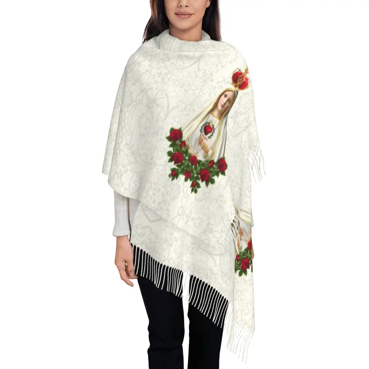 

Стильный шарф с кисточками для Богоматери Фатимы, женский зимне-осенний теплый платок, женские португальские четки, католические шарфы Девы Марии