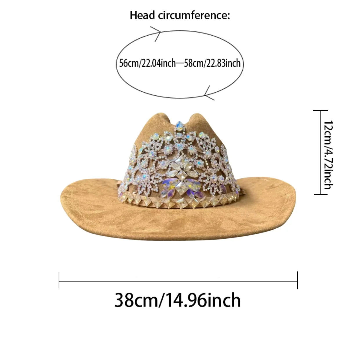 홍루안 글리터 코스튬 모자 성인용 & 카우보이 모자 여성용 라인스톤, 카우보이 코스프레 여성 액세서리 & 카우걸 캡