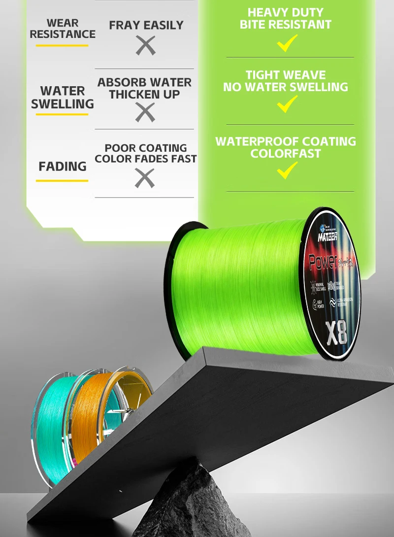 MATEER 8-fach Geflochtene Angelschnur 300/500/1000M Multifilament Salzwasser PE Karpfenschnur Grün Mehrfarbig Japan Super Stark Zubehör – Detail 10