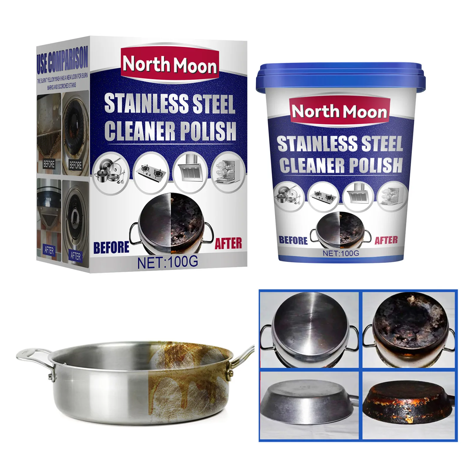 Stainless Steel Cleaner Powerful Cleaning Paste Metal Polish Paste Washing Pot Bottom Scale Strong Cream Detergent KitchenClean