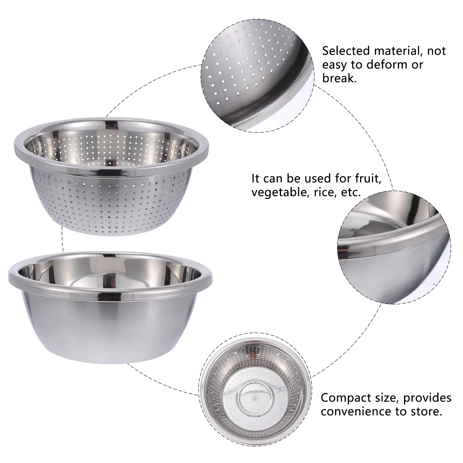 

2Pcs Heavy Duty Stainless Steel Kitchen Sink Drain Basin Fruit Vegetable Drainer Basket Colander Strainer Sink Dish Tub