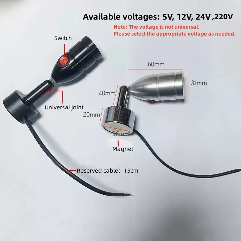 5/12V/24V/220V LED Machine Tool Working Light Magnetic Base Universal Joint With Switch Industrial Lighting Fixture Lamp