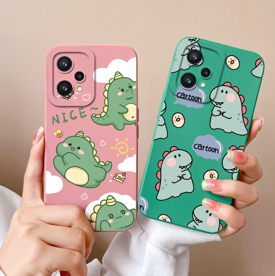 For Realme 9 Pro Plus Case Lovely Dinosaur Liquid Silicone Soft Ultra Thin TPU Shockproof Phone Cover For Realme9 9Pro+ Fundas