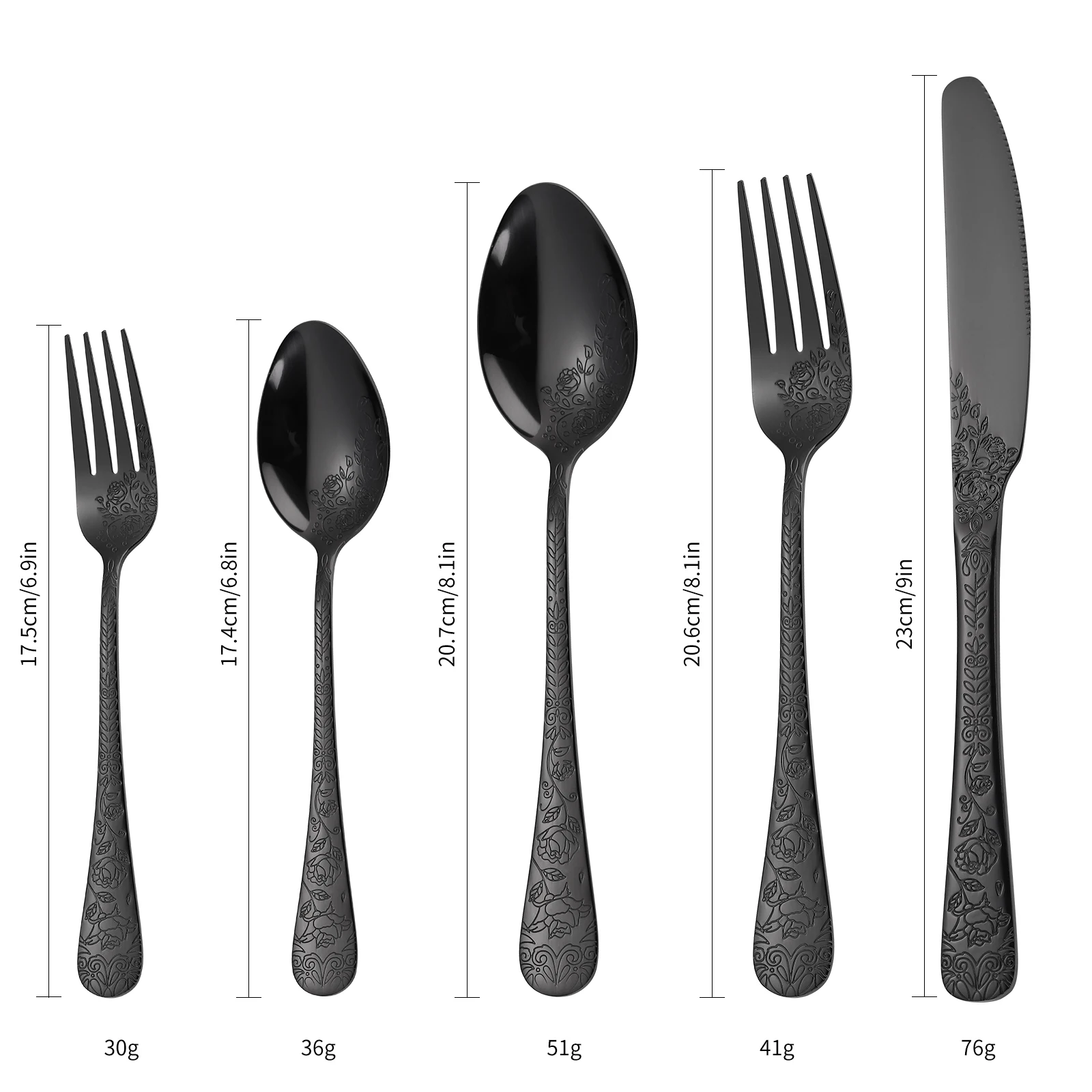 A·HOUSEWARE Black Floral Flatware Set for 8 Stainless Steel Silverware Eating Utensils 40 Pieces Cutlery for Home Kitchen Party