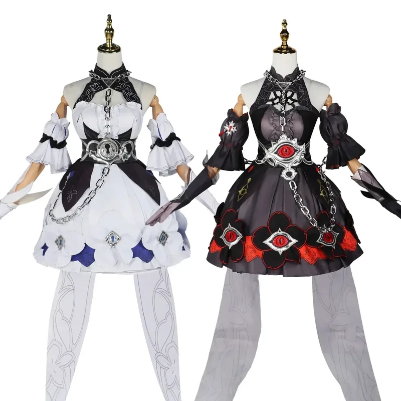 Stock Soul Twin Cosplay Costume Stygian Nymph Full Set Honkai Impact 3rd Black White Hallween Full Set Wig