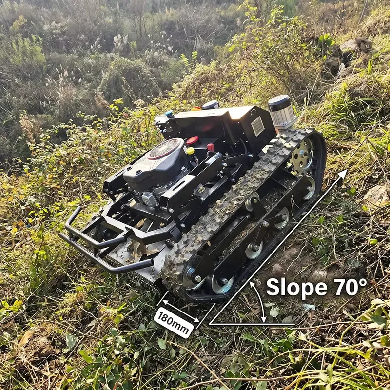 RC Lawn Mower Tracked 70° Slope Crawler for Mountain Orchard Hillside Roadside Vineyard Forestry Park