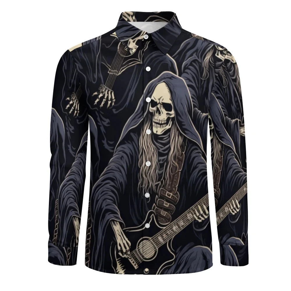 

Gothic Skull Graphic Men's Long Sleeve Shirts 3D Print Horror Hip Hop Style Button Lapel Shirt Fashion Cool Loose Casual Clothes