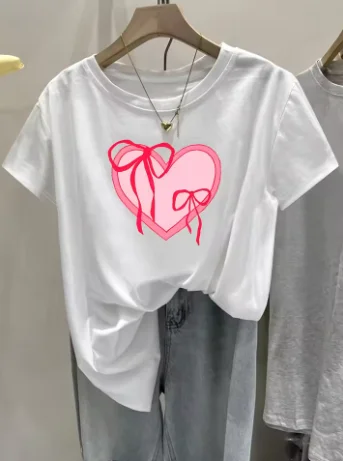 

Новая модная милая дышащая хлопковая модная универсальная американская свободная женская футболка с короткими рукавами и принтом, женский топ