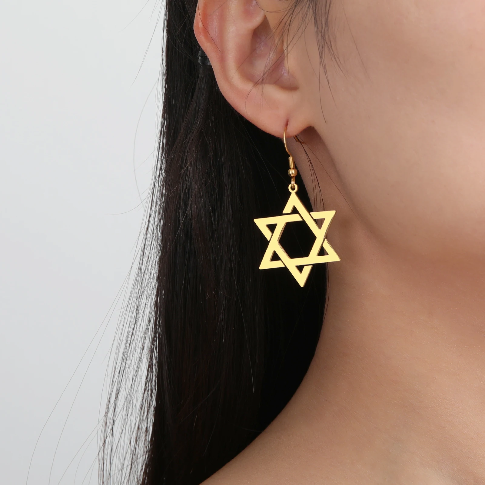 Lucktune Star of David Pendant Earring for Women Stainless Steel Israel Magen Hexagram Star Earring Kabbalah Jewish Jewelry Gift