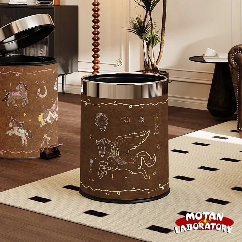 

Cartoon Retro Large Capacity Kitchen Bathroom Trash Can Home Use Plastic Foot Pedal Opening Shape Long Tube 12L Family Use