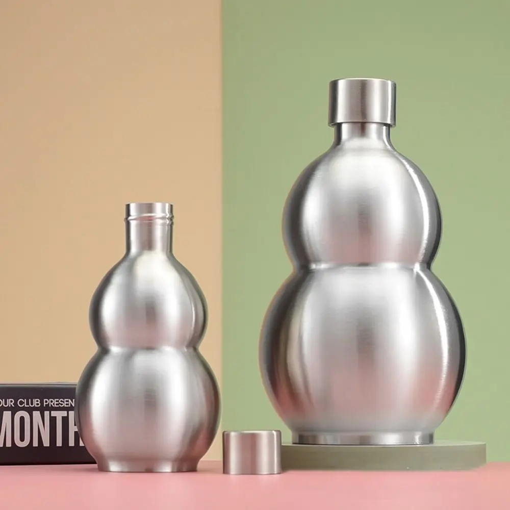 

250/500/1500ML Stainless Steel Gourd Hip Flask with Bottle Sleeve Rust-proof Liquor Flagon Unbreakable Large Capacity