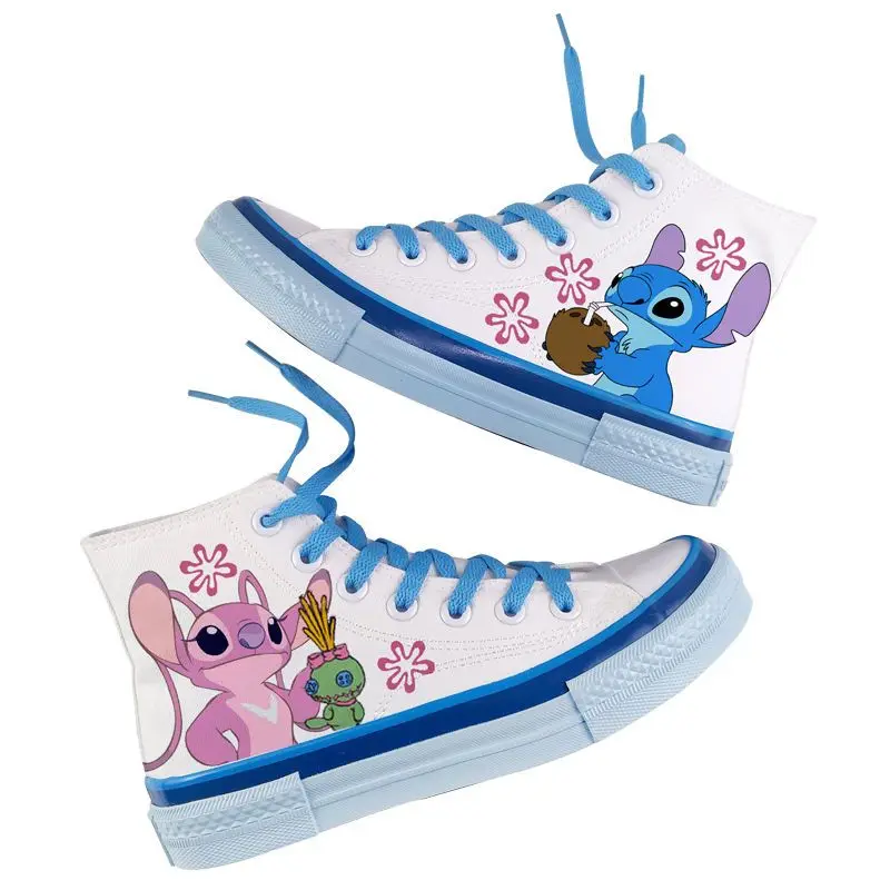 Disney Lilo & Stitch Canvas Shoes 2024 New White Sport Shoes Couple Casual Sneakers Famale Tennis Shoes Hightop Shoes Size 35-44