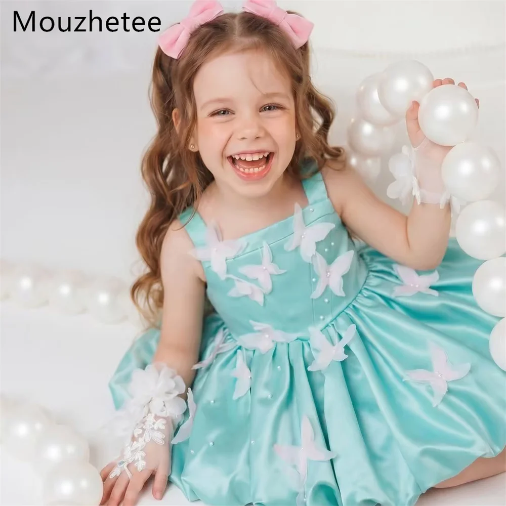 

Mouzhetee A-Line Pearls Sleeveless Birthday Dresses Wedding Party Dress for Kids Flowers Girls Prom Gowns Customized 2026