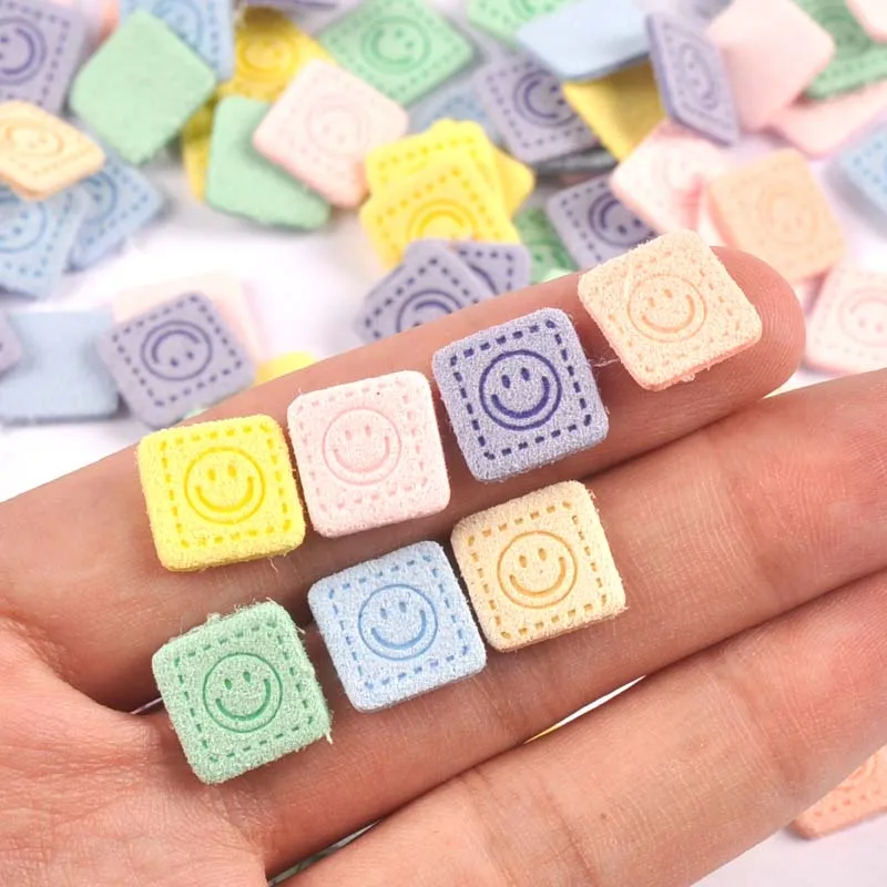 50Pcs Smile Cube Fiber Leather Labels Embossed Tags DIY Flag Label For Garment Sewing Accessories 12mm cp3529