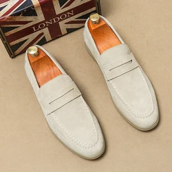 Hot Selling Men's Loafers Europe America Massage Soles Men's Leather Casual Shoes Simple Beige Outdoor Commuting Flat Shoes