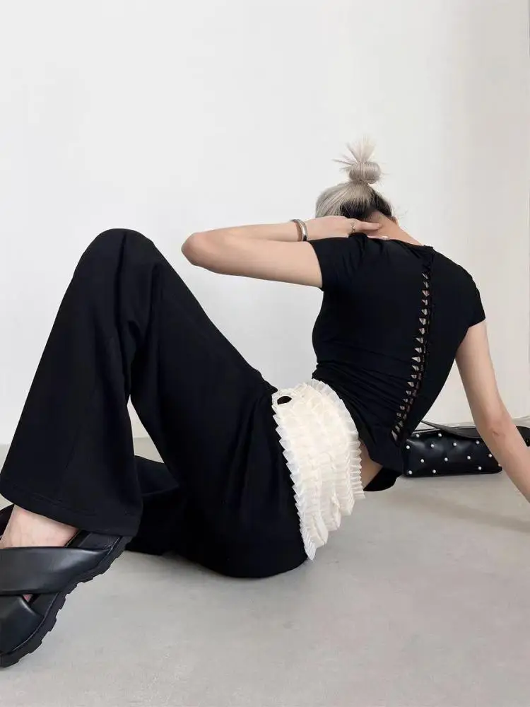 Yedinas Back Hollow Out Solid Women's T-shirt Korean Fashion Short Sleeve Slim Streetwear Summer Tops Soft Tees Female Clothing